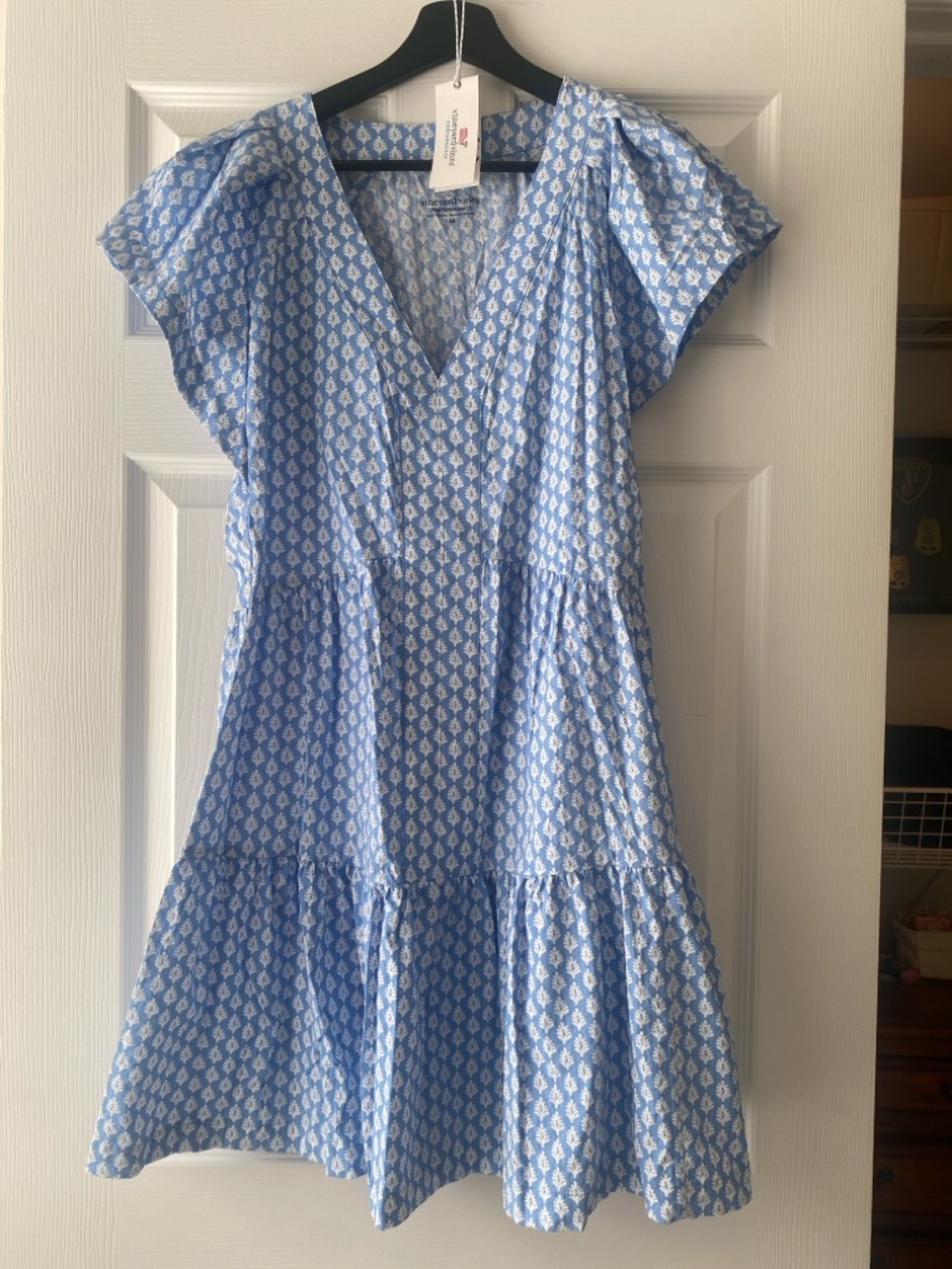 Vineyard Vines Performance Harbor Blue Floral Printed V-Neck Tiered Sundress